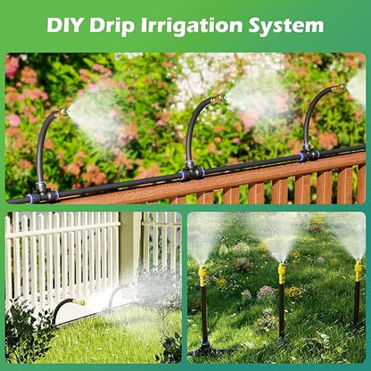 Drip Irrigation System 30 FT with 10 Nozzles, 360° Adjustable Bendable Garden Watering Misting System for Greenhouse, Yard, Lawn, Plant, Garden, 5/16 inch Hose (OD: 8mm)