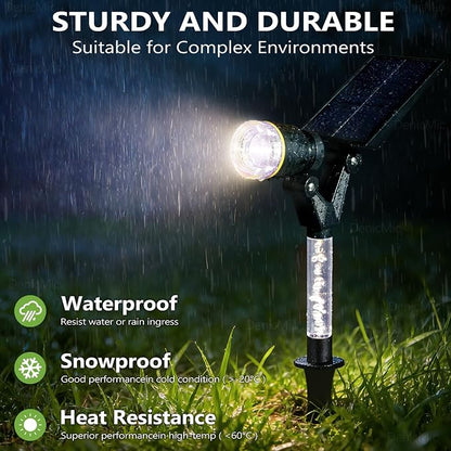 DenicMic Solar Spot Lights Outdoor Waterproof 5000K Cold White Lens LED | Adjustable Angle Long Throw Landscape Spotlights Solar Lights Outdoor for Yard Garden Wall Tree, Acrylic Lighted Pole，4 Pack