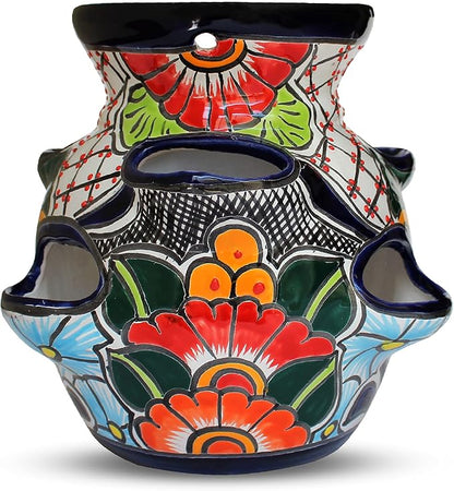 Evergreen Garden Talavera Mexican Strawberry Pottery Ceramic 10 inch Plant Pots | Flower Pots for Indoor Plants | Succulent Planters (10 in. Sky Blue)