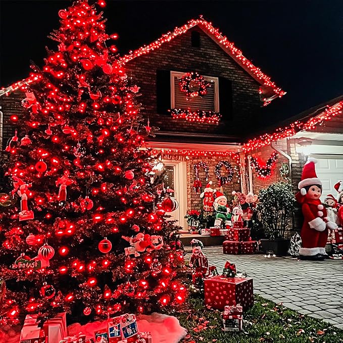JMEXSUSS 600 LED Red Christmas Lights Outdoor, Red String Twinkle Fairy Lights Indoor Plug in, Valentines Day Lights Clear Wire for Tree Party Christmas Graduation Party Decorations | 168Ft Red Halloween Lights Clear Wire with Remote for Bedroom Room P...