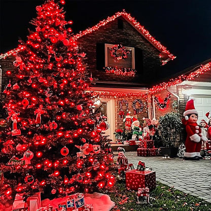 JMEXSUSS 600 LED Red Christmas Lights Outdoor, Red String Twinkle Fairy Lights Indoor Plug in, Valentines Day Lights Clear Wire for Tree Party Christmas Graduation Party Decorations | 168Ft Red Halloween Lights Clear Wire with Remote for Bedroom Room P...