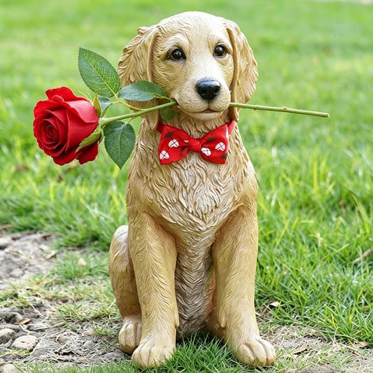 Dog Valentine Day Decorations Outside - Rose Garden Statues, Seasonal Outdoor Decor for Yard, Patio, Front Porch, Waterproof Resin Dog Figurine, Valentine's Season Gift for Lovers Memorial 11x5.5x13IN
