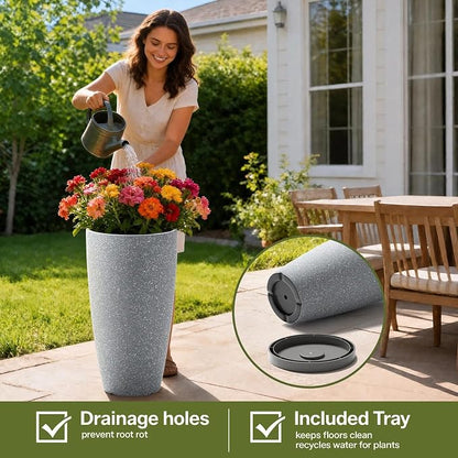 ZMTECH 2 Packs 21 inch Tall Planter, Indoor Outdoor Round Planter for Porch, Large Plant Pot with Drainage Hole for Home Garden Front Door, Modern Decorative Pots for Plants (Light Gray)