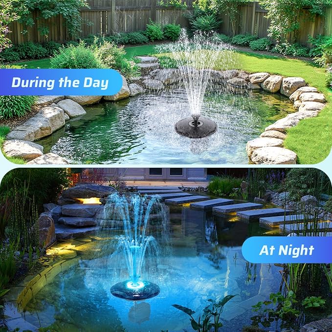 Antfraer Floating Pond Fountain with Remote Control RGB LED Lights, 40W 660GPH Water Pump with 3 Spray Modes, Floating Fountain 27FT Cord & 65.6FT Mooring Line for Garden Ponds, Outdoor Water Features