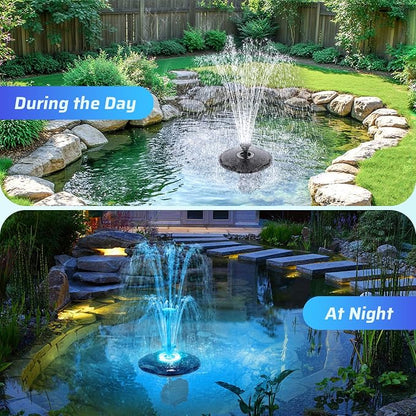 Antfraer Floating Pond Fountain with Remote Control RGB LED Lights, 40W 660GPH Water Pump with 3 Spray Modes, Floating Fountain 27FT Cord & 65.6FT Mooring Line for Garden Ponds, Outdoor Water Features