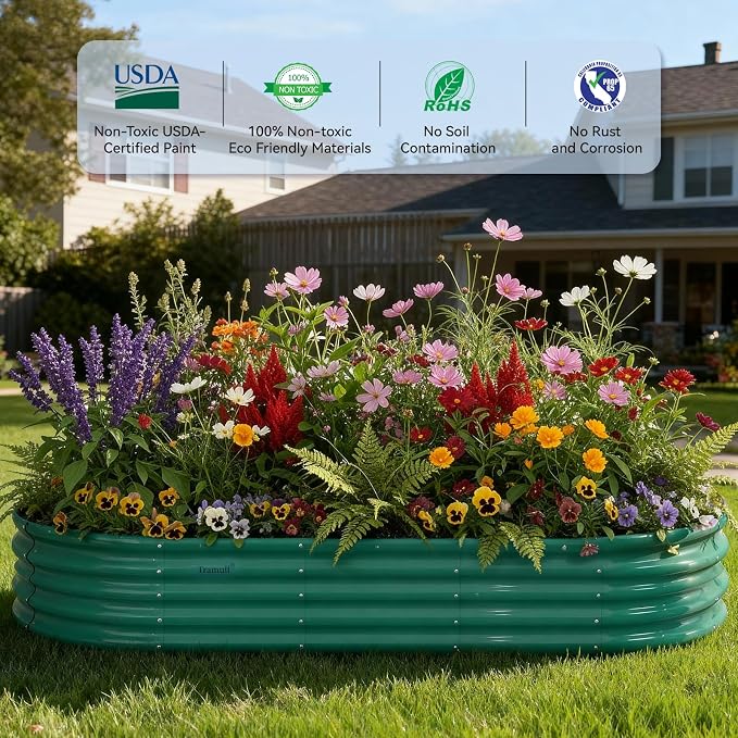 Galvanized Raised Garden Bed, 18" Tall Metal Raised Beds for Gardening | 8x3x1.5ft, Large Planters Boxes for Outdoor Plants Vegetables, Flowers, Herbs & Tomatoes, Above Ground Garden Beds Kit, Green