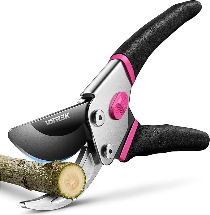 VOTREK® Pruning Shears, 8.5” Professional Garden Pruner with Jam-Proof Spring & Ever-Sharp SK5 Blade, Ergonomic Bypass Clippers for Rose, Tree, Heavy Duty Bonsai Scissor for Weak Hand