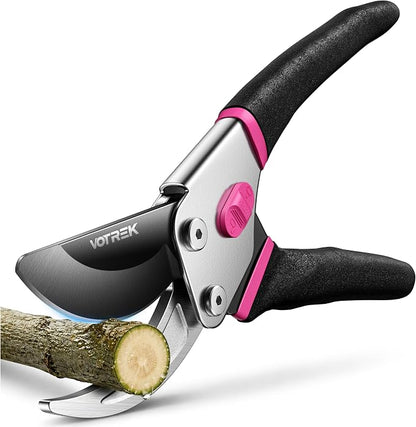 VOTREK® Pruning Shears, 8.5” Professional Garden Pruner with Jam-Proof Spring & Ever-Sharp SK5 Blade, Ergonomic Bypass Clippers for Rose, Tree, Heavy Duty Bonsai Scissor for Weak Hand