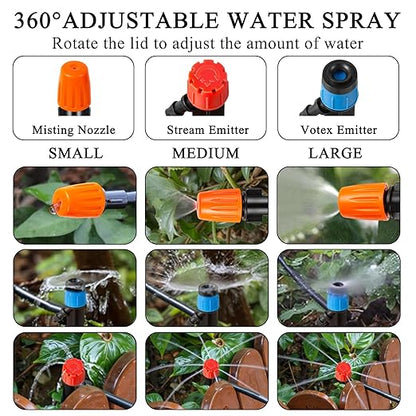 250FT Drip Irrigation System Kit, Automatic Drip Irrigation Kit with 1/2 inch Hose 1/4 inch Distribution Tubing and Accessories for Greenhouse, Yard, Lawn