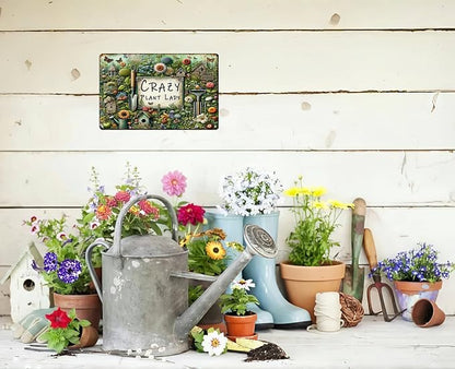 Bestylez Garden Gifts Vintage Gardening Signs Crazy Plant Lady Tin Sign for Home Garden Greenhouse Living Room Bedroom Yard Outdoor Decor 8X12 Inch (3359)
