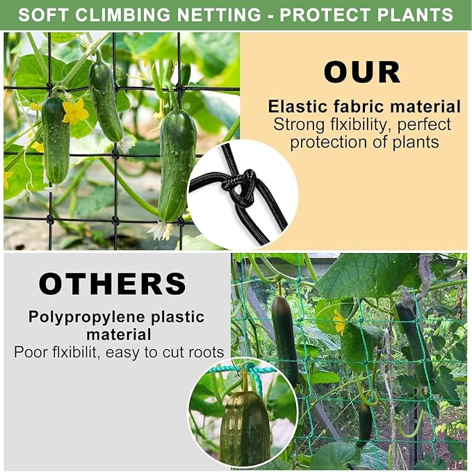 4 x 4 Ft Elastic Plant Trellis Net - 2-Pack Heavy Duty Garden Support Net with 4 Hooks for Grow Tents, Climbing Vegetables, Fruits & Flowers (Black)