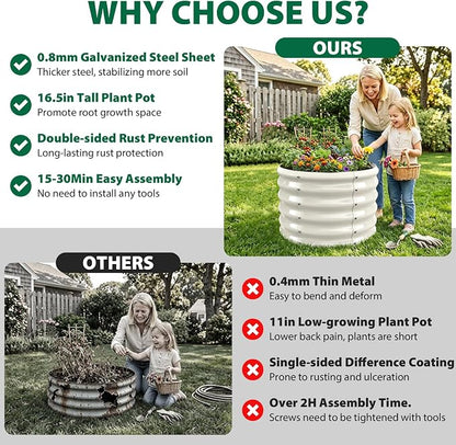 24" Diameter Round Raised Garden Bed - 17 Inch Tall, Heavy-Duty Galvanized Steel Planter Box with Wave-Shaped Panels for Vegetables, Herbs & Flowers (1, White, 24 Inch Diameter)