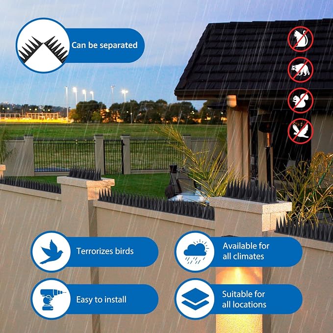 CIIC Bird Spikes, 20 Pack Pigeon Squirrel Raccoon Cat Deterrent Spike Outside Anti Birds Defender Outdoor to Keep Robin Away Roof Fence Window Nest 18.7 Feet(5.7m), Black