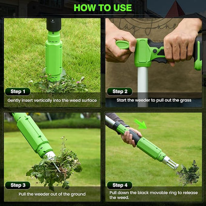 Electric Stand Up Weed Puller Tool with 3.0Ah Battery, Deep Root Removal Adjustable Handle Weeding Tool, Garden Electric Weed Puller with 3-Claw Steel Head for Dandelion, Lawn, Garden,Yard and Farm