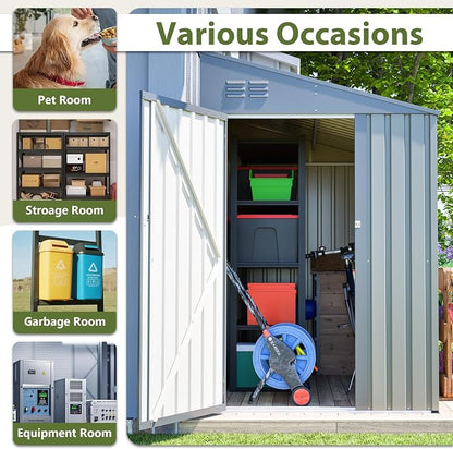 YOPTO 4x7 FT Lean to Storage Shed, Outdoor Metal Wall Side Storage Sheds with Lockable Door,Small Garden Tool Shed for Backayrd, Patio,Lawn,Easy Assembly,Gray