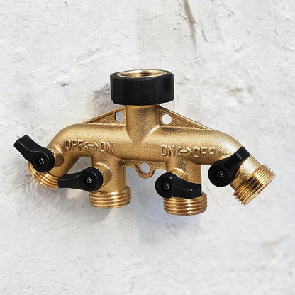 ‌VANCOCO 4 Way Garden Hose Splitter, 3/4" Heavy Duty Solid Brass Hose Splitter With 4 Shut-off for Outdoor Faucet & Garden Hose