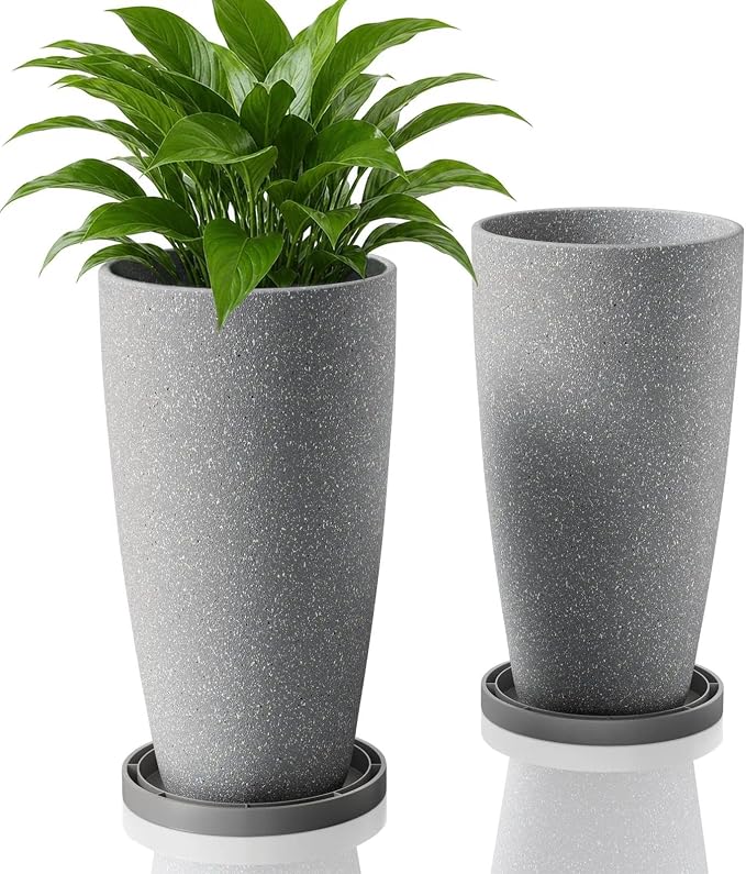 ZMTECH 2 Packs 21 inch Tall Planter, Indoor Outdoor Round Planter for Porch, Large Plant Pot with Drainage Hole for Home Garden Front Door, Modern Decorative Pots for Plants (Light Gray)