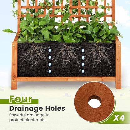 HAPPYGRILL Raised Garden Bed with Trellis, 72.5" Planter Raised Bed with Drainage Holes, Freestanding Garden Box for Vine Climbing Plants, Wooden Planter Box for Yard Balcony (1, Orange)