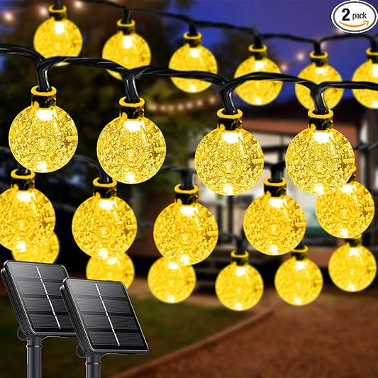 2-Pack 64FT 100 LED Crystal Globe Solar String Lights Outdoor, Waterproof Solar Lights for Outside, 8 Lighting Modes Patio Decorations for Garden Yard Wedding Porch Party Easter Tree (Warm White)