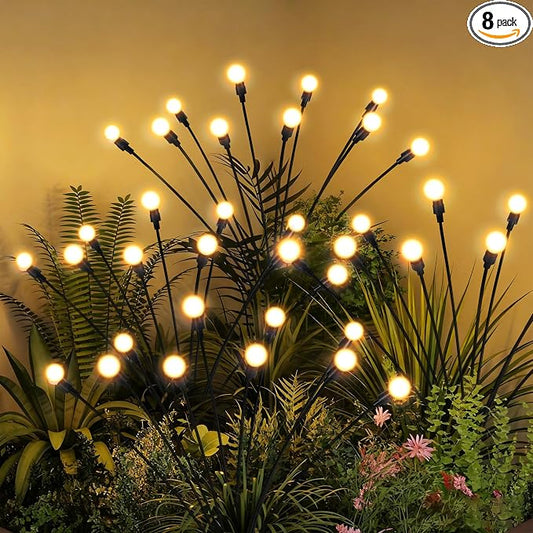 Solar Garden Lights, LED Swaying Solar Lights Outdoor Waterproof, Warm White Firefly Outdoor Decorative Lights, Garden Decor, Yard, Patio, Pathway Decoration Gardening Gifts (8 Pack)