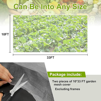 RIFNY Garden Netting, 2 Pack 10x33Ft Ultra Fine Mesh Netting Pest Barrier Protection Bird Mosquito Net Plants Cover for Vegetables Fruits Flowers Crops Greenhouse Row Cover Raised Bed Patio