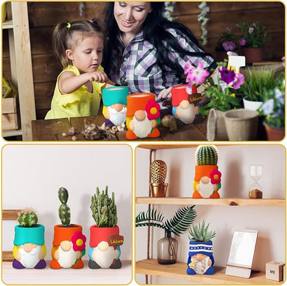 Beeveer 6 Sets Paint Your Own Gnomes Succulent Planter Cute Mini Unpainted Flower Pots DIY Paintable Succulent Pots for Christmas Classroom DIY Craft Project Activity