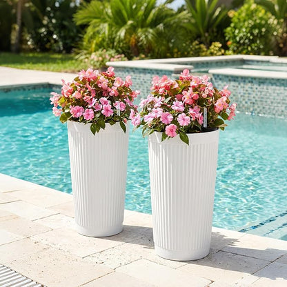 TUYOHW Set of 2 Large Round Tall Planter for Indoor or Outdoor 24" Flower Pots for Porch, Patio, Backyard, Large Planters for Outdoor Indoor Plants