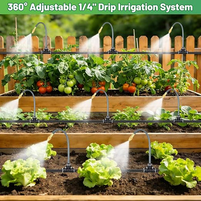 49.2Ft 1/4" Drip Irrigation System 360° Bendable Watering Misting System,Garden Watering Atomizing System with 12 Nozzles, Specially for 1/4 inch Irrigation Tubing(Include 49.2Ft 1/4" Tubing)