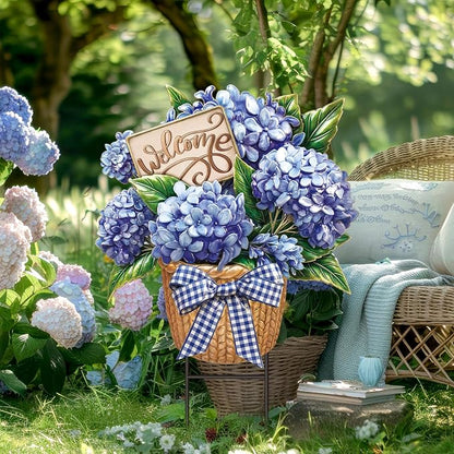 Amyhill Summer Outdoor Decor Hydrangea Metal Garden Stakes 25 Inch Decorative Hydrangea Yard Signs with Stakes Waterproof Floral Lawn Sign Welcome Outdoor Decorations for Patio Porch Lawn Backyard