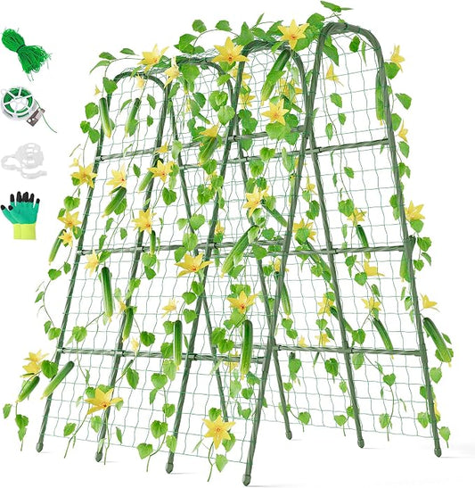 Miory Cucumber Trellis, 63" Tall U Shape Trellis for Raised Bed, Garden Arch Trellis for Climbing Plants Outdoor, Plant Support for Vegetables Vines, Steel with PE Coated (48“Lx32”Wx63“H)