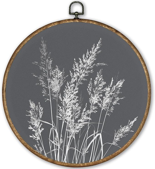 TLESKE Boho Vintage Botanical Round Wall Art Decor Framed 10x10, Wildflower Floral Canvas Wall Art Prints Artwork, Rustic Wall Hanging Room Door Decor Decorations for Bedroom Living Room