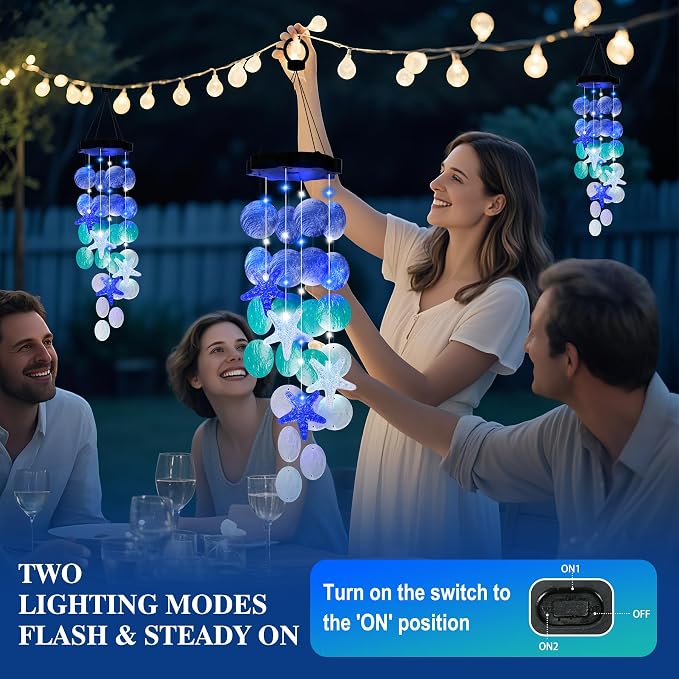 (New) Solar Wind Chime for Outside, Solar Hanging Wind Chime Lights, Gift for Women Grandma Mom Wife Sister Girls, LED Decorative Mobile Lights for Garden Yard Patio Decorations - Blue