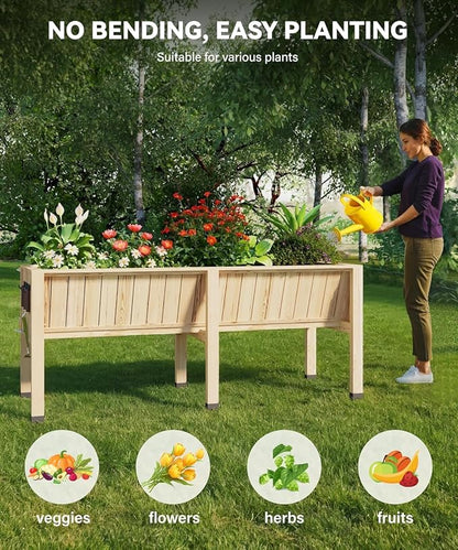 KYBOLT 45x23x30 Inch Raised Garden Bed with Legs, 13.7In Depth Wooden Planter Box for Outdoor Growing Vegetables and Herbs, Elevated Garden Bed with Hooks for Backyard, Patio, Balcony