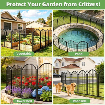 8 Panels Decorative Garden Fence Outdoor for the Yard – 48in(H) x 18ft(L) Heavy Duty Metal Animal Barrier for Dog, No Dig Dog Fence, Rustproof Tall Garden Fencing Panel