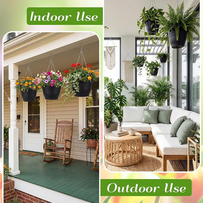 20 Pack 10 Inch Plastic Hanging Planter Bulk Black Hanging Baskets for Plants with Drainage Trays Self Watering Plant Pot Outdoor Indoor Planter for Garden, Balcony, Porch, Patio Decor