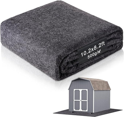 10.2 x 8.2 Ft Storage Shed Floor Mat—Waterproof PE Backing, 500g/㎡ Thick, Washable, Dustproof, and Anti-Slip Pad for Patio, Motorcycle, and Carport to Protect Flooring from Wear