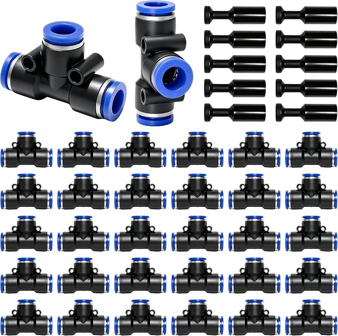 30 Pack 1/4" Drip Irrigation Tee Connectors with 10 End Caps, Quick Connect | Drip Irrigation Tee Connectors, End Caps, Easy Tubing Split and Sealing, Garden Irrigation, Drip Irrigation Parts, Leak-free