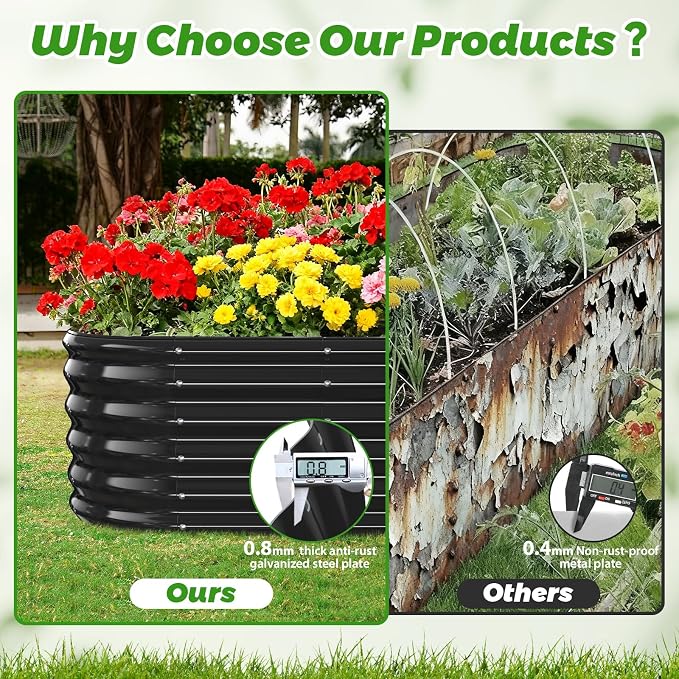 YSEJOMP 17" Tall Oval-Shaped/Elliptic Metal Raised Garden Bed Outdoor Black | 60X24X17 Inch,1.5 FT Tall,0.8MM Thick Galvanized Metal Painted,for Variety of Flowers,Herbs,Vegetables.with Gloves,Tool free