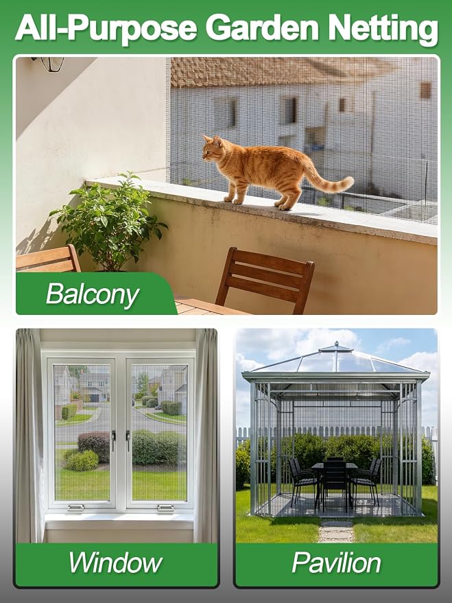 10x33ft PP Nanocomposite Garden Netting - Keep Bugs Out, Mosquito Net for Patio, Bird Barrier Mesh Screen for Balconies Outdoor Plants Vegetables Raised Beds, 33% Shade Rating