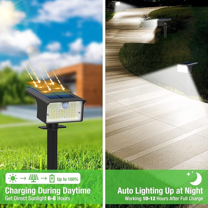 nipify 2 Pack 62 LED Solar Spot Lights Outdoor Motion Sensor with 3 Modes | 2-in-1, Auto ON/OFF, Solar Powered, Waterproof Landscape Spotlights for Outside Yard Wall Garden, Cool White