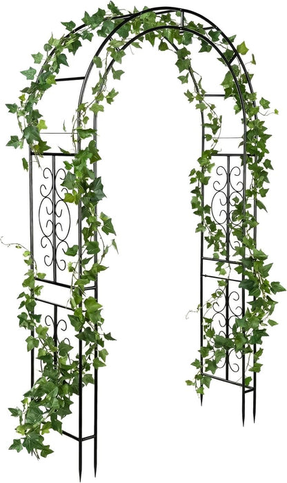 Plow & Hearth Arch Metal Outdoor Garden Arbor 7 Feet Tall Black Iron Trellis for Climbing Plants Outdoor, Wedding Party Arch, Outdoor Patio Decor