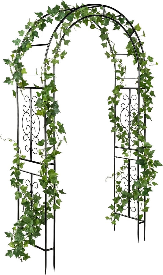 Plow & Hearth Arch Metal Outdoor Garden Arbor 7 Feet Tall Black Iron Trellis for Climbing Plants Outdoor, Wedding Party Arch, Outdoor Patio Decor
