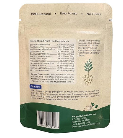 Eco-Blast™ Instant Compost Tea – 2oz Bag. Soil Microbes with Plant Probiotics, Mycorrhizae, Kelp, Yucca, Humic, Amino & Fulvic Acids.