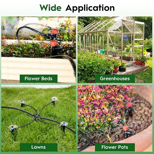 160FT Quick-Connect Drip Irrigation System Kit, Irrigation Kit with Adjustable Nozzles, 30FT 2/5" & 130FT 1/4" Tubing, Automatic Watering System for Garden, Raised Beds, Greenhouse