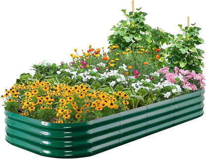 Quictent Raised Garden Bed Kit Oval Galvanized Metal Planter Box for Vegetables Outdoor Backyard Dark Green 6x3x2 ft