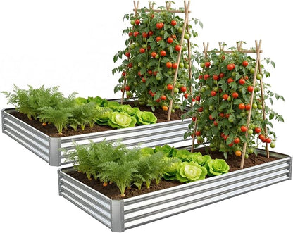 Galvanized Raised Garden Bed,Outdoor Planter Box Metal Patio Kit Planting Bed for Vegetables Flowers Herb (Galvanized, 8x4x1ft-2p)