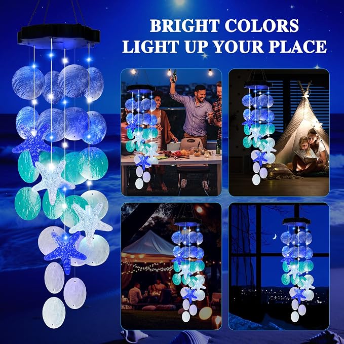 (New) Solar Wind Chime for Outside, Solar Hanging Wind Chime Lights, Gift for Women Grandma Mom Wife Sister Girls, LED Decorative Mobile Lights for Garden Yard Patio Decorations - Blue