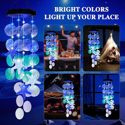 (New) Solar Wind Chime for Outside, Solar Hanging Wind Chime Lights, Gift for Women Grandma Mom Wife Sister Girls, LED Decorative Mobile Lights for Garden Yard Patio Decorations - Blue