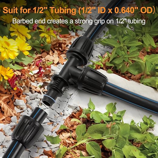 21 Pieces 1/2 Inch Drip Irrigation Fittings Kit, 1/2'' Drip Line Barbed Fittings for 1/2 Inch Irrigation Tubing (1/2" ID x 0.650" OD) Anti-Leak Lock Nut Connectors for Garden Drip System