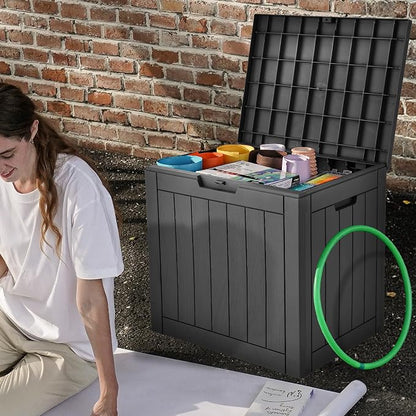 DWVO 30 Gallon Outdoor Storage Box with Side Handles and Lockable Lid, Weatherproof Resin Deck Box for Patio, Cushions, Garden Tools, and Supplies - Black